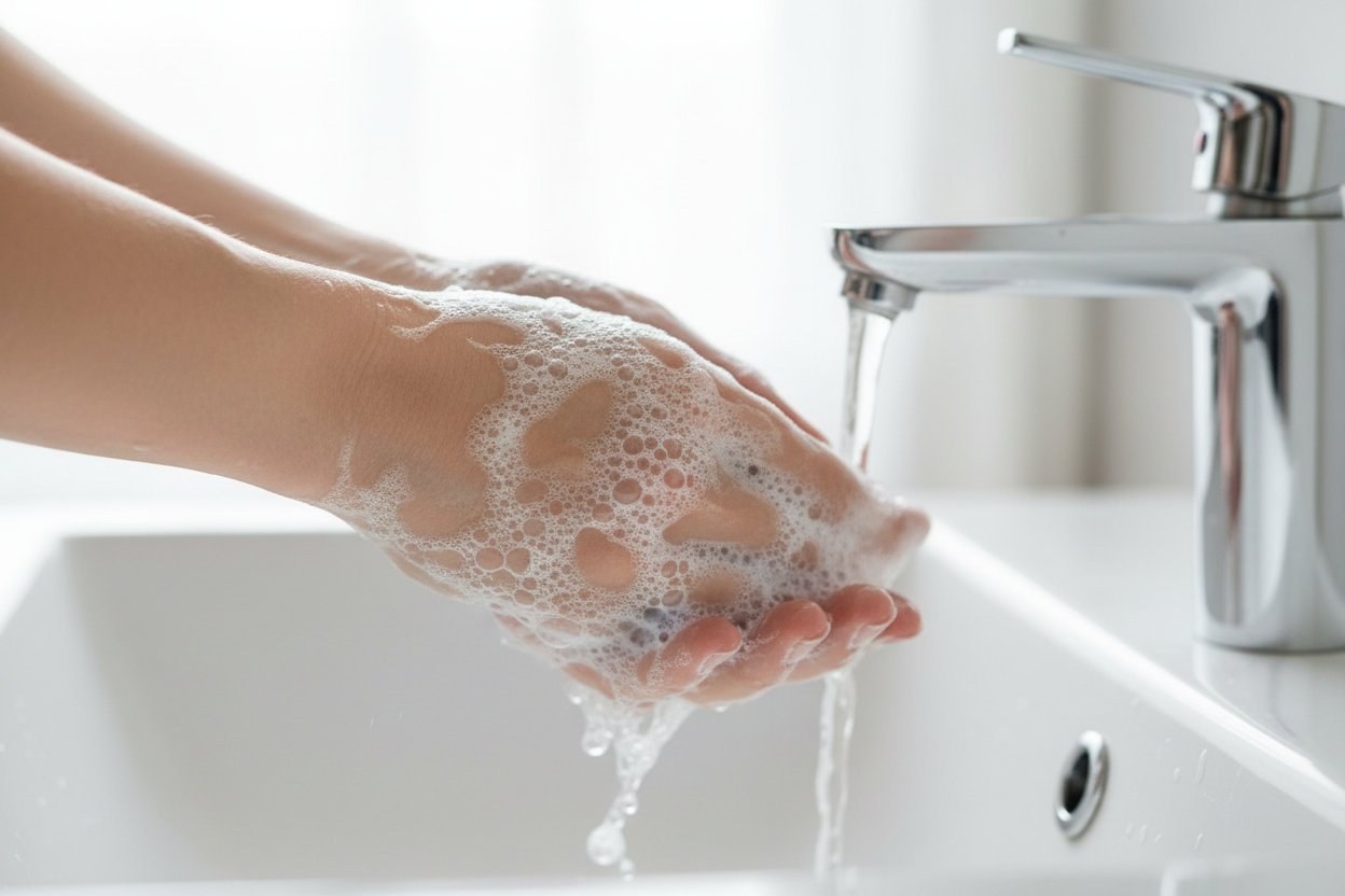 A HAND THAT IS WASHING IT